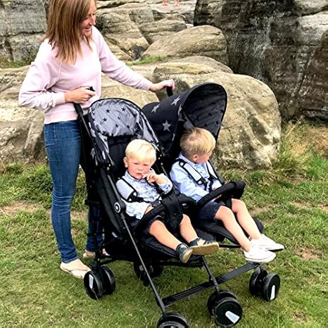 my babiie mb22 black stars twin stroller