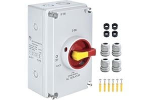 ZGSZJHF 63Amp AC Disconnect Switch 3-Pole 800VAC IP66 Waterproof Isolation PV On Off Rotary 2 Position 63A Disconnect Box Outdoor 3-Ways ﻿