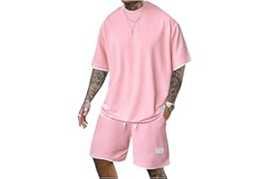 RoseSeek Men's 2 Piece Outfits Letter Short Sleeve Crewneck T Shirt and Drawstring Shorts Set Tracksuit