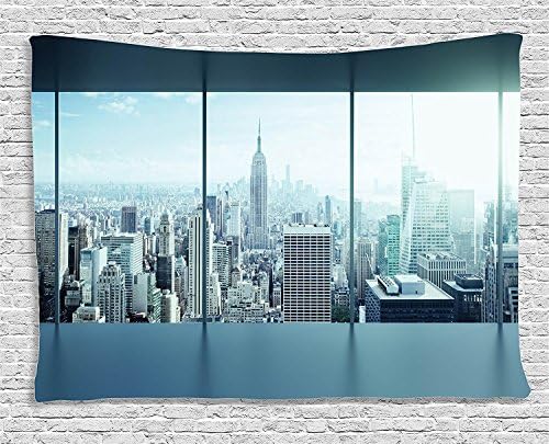 Custom House Decor Decoration, Aerial View of A Big Crowded Modern City from the Office New York Buildings Urban Life Theme,Bedroom Living Room Dorm Accessories Wall Hanging Tapestry,60x80 Inches