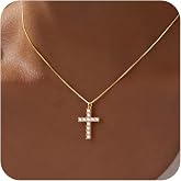 Poxtex Cross Necklace for Women Teen Girls, Dainty 14K Gold Silver Plated Cross Choker Jewelry Non Tarnish Waterproof Cute Simple Small Necklace Christian Baptism Religious Faith Jewelry Gifts