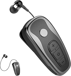 Retractable Wireless Headset Wireless Stereo Earpiece 11 Hours Talking Time Business Sports Earbud with Clip Retractable Earphone for Women Men Office Workout Car Driver Trucker
