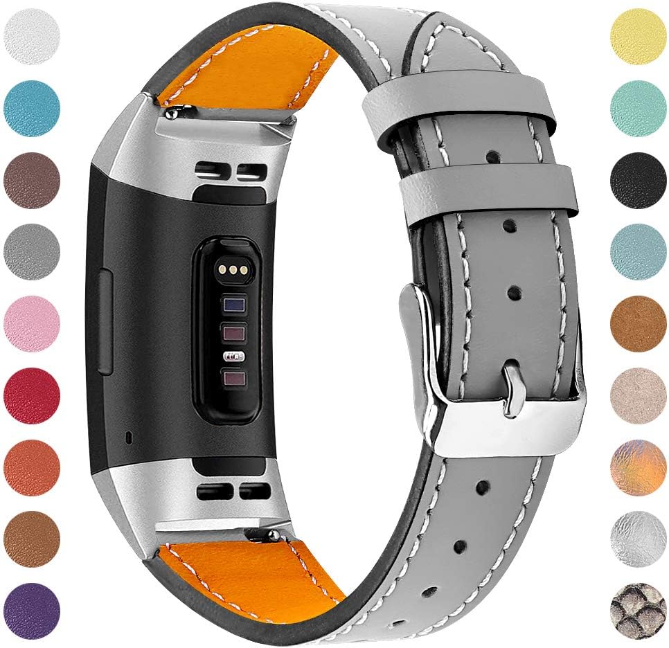 ametonuk Strap Compatible Fitbit Charge 3 Strap/Charge 4 SE Wristband Metal Connectors Leather Strap, Adjustable Replacement Wristband Fitness Accessories Strap