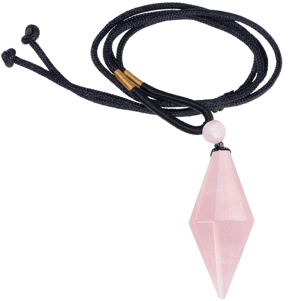Nupuyai Rose Quartz Crystal Point Necklace for Women Men, Faceted Stone Pendulum Pendant with Adjustable Cord 65cm