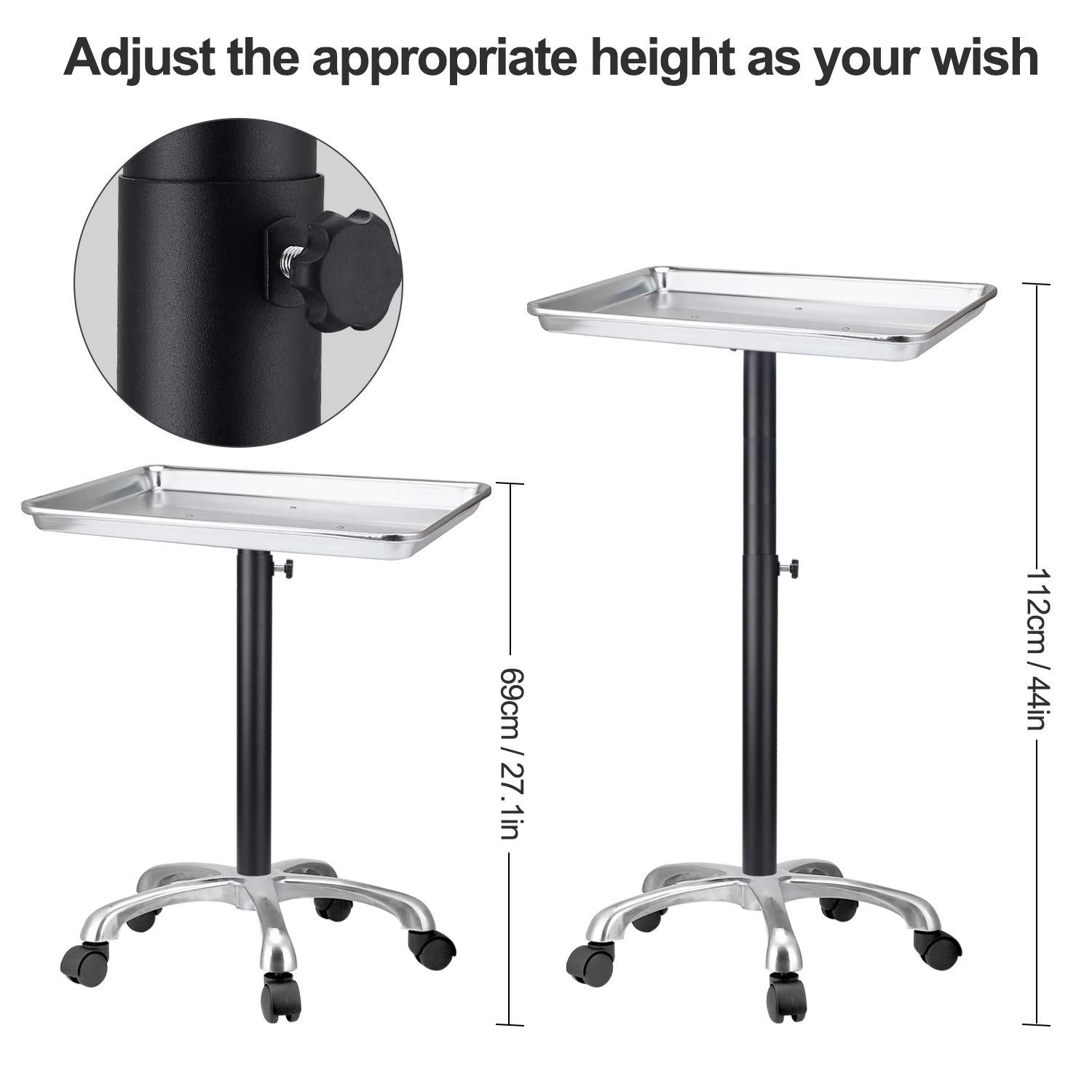 Salon Tray, Height Adjustable Salon Tray on Wheels with Thickened Aluminum Alloy Bracket, Hair Color ServiceTray Durable and Non-Rusting: Beauty