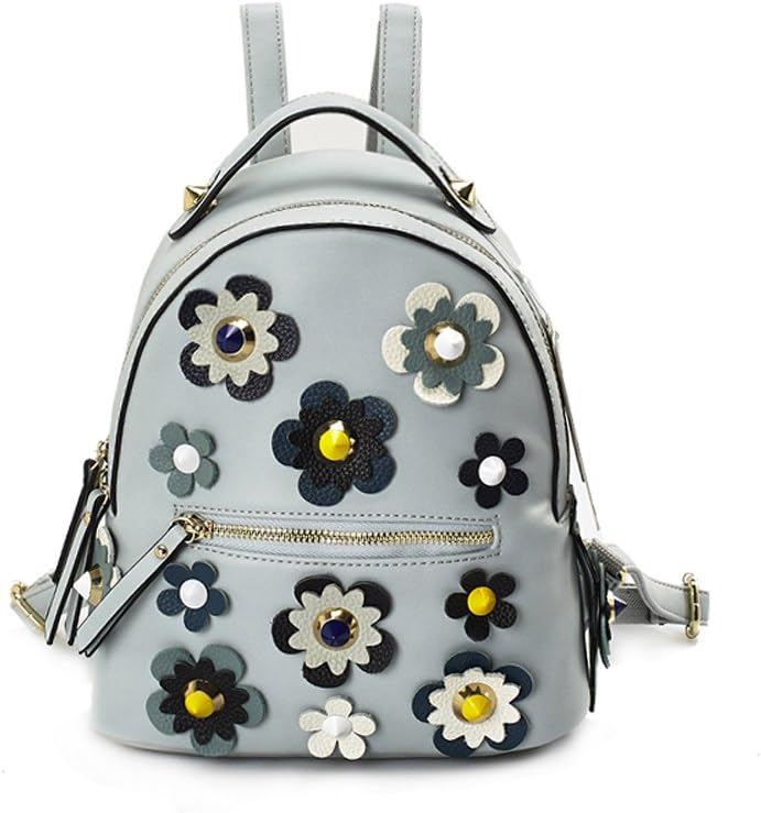 Women's Ladies Girls Backpack Mini Shoulder Bag Female Korean Version Of The Tide 2017 New Pu Leisure Travel Shopping Personality Small Flower Backpack,Colour:Green,Size:22*10*24Cm