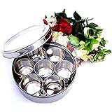 King International Stainless Steel Indian spice box, Indian Masala Dabba See Through Clear Lid and Inner Acrylic Glass Lid, m