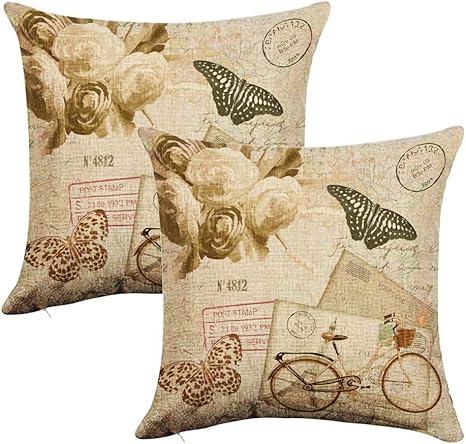 Amazon Co Jp Gey 枕カバー ひんやり クッションカバーふわふわ 45 45センチ 二枚セット 飾り用クッションカバー バラ蝶自転車と古い封筒のヴィンテージのカード ソファー用背当てカバー オフィス用 座布団カバー 抱き枕カバー おしゃれ ホーム キッチン