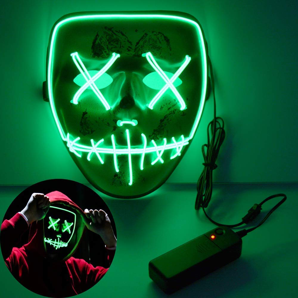 Monstleo Scary Mask Halloween Cosplay Led Costume Mask El Wire Light Up Mask for Halloween.Christmas,Festival Parties