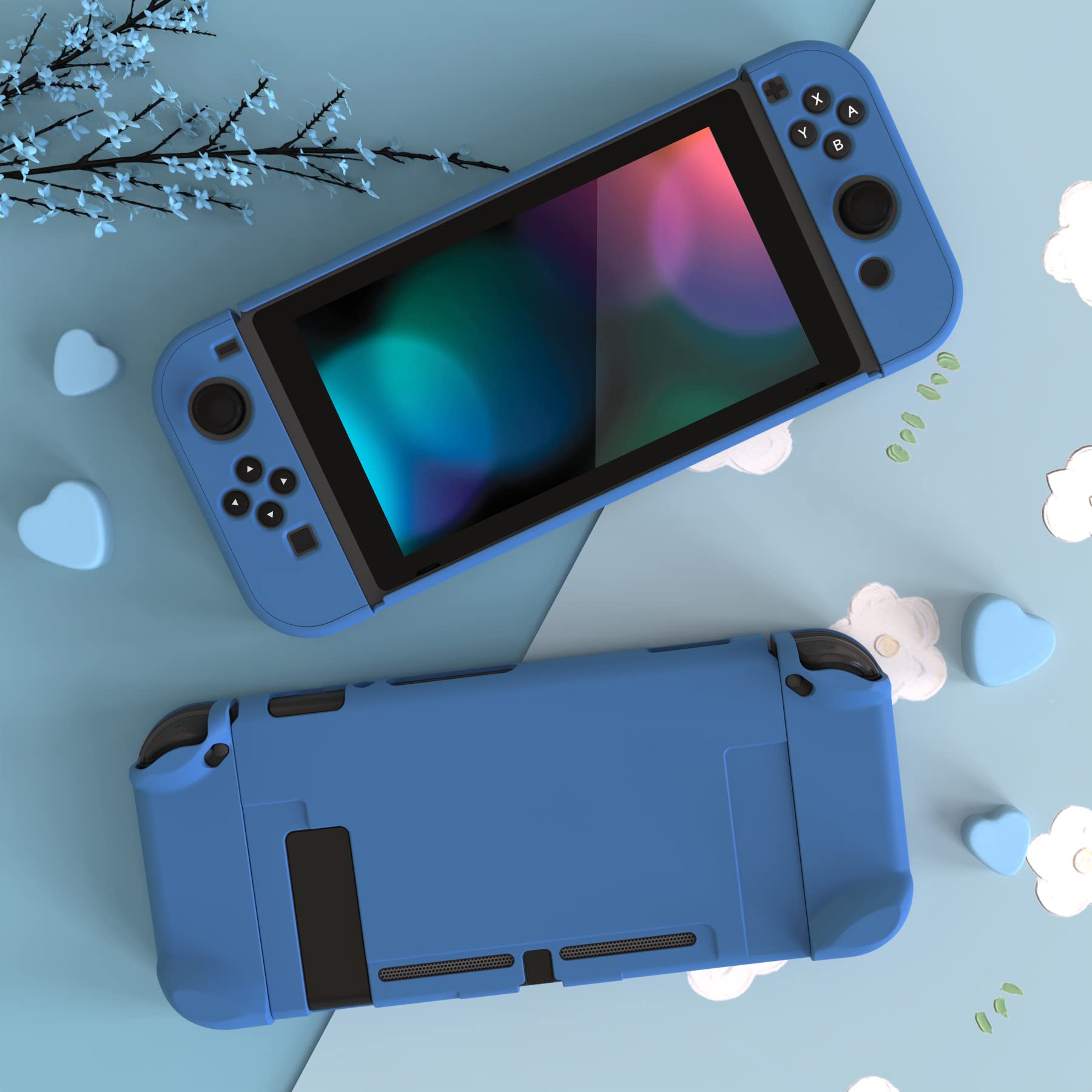 eXtremeRate PlayVital Back Cover for Nintendo Switch Console, Handheld Controller Separable Protector Hard Shell for NS Joycon, Customized Dockable Protective Case for Nintendo Switch - Air Force Blue