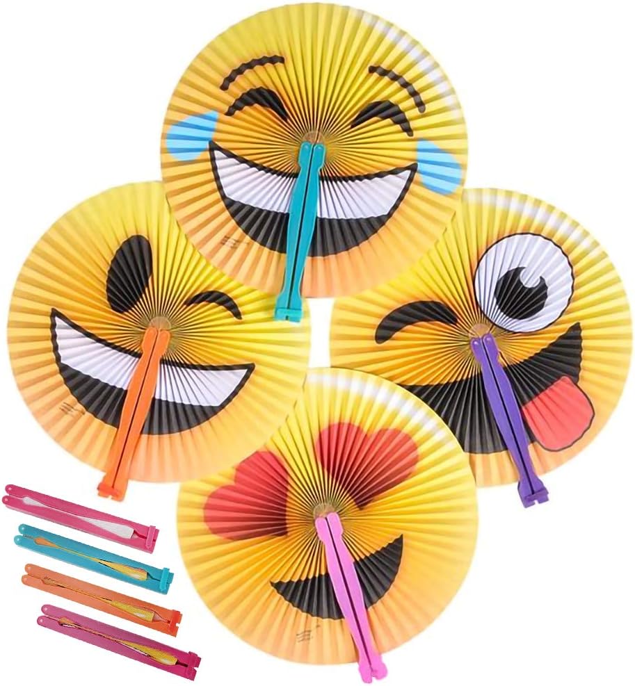 Amazon Co Jp Artcreativity 絵文字手持ち扇子 子供用 12個パック 顔文字詰め合わせ 10インチ折りたたみファン 男の子と女の子向け 絵文字誕生日パーティーのお土産 必需品 かわいいグッディーバッグ詰め物 おもちゃ