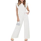 Yoklass Jumpsuit for Girls Casual Cap Sleeve Romper Belted Wide Leg One Piece Outfit