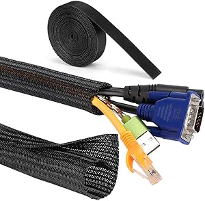 Cable Management Sleeve, MOSOTECH 2 x 5.2ft - 3/4 inch Expandable Braided Cable Sleeve + 1 x 10ft Cable Ties for TV, PC, Home, Theater Cord Organizer, 3 Pieces