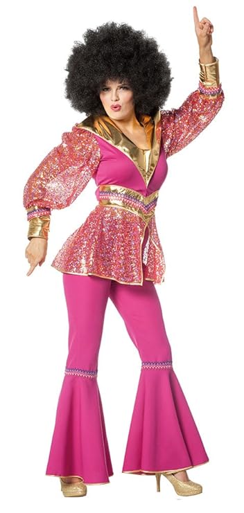 Karneval-Klamotten Disco Kostüm Damen pink Gold 70er 80er Jahre Schlager Kostüm Karneval Damen-Kostüm Größe 34