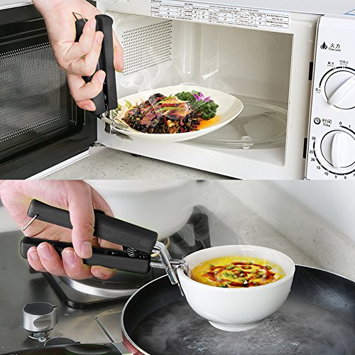 Amytalk 2Pack Bowl Clip Gripper Clips Retriever Tongs for Lifting Hot Dishs Bowl Pot Pan Plate from Instant Pot Microwave Oven Air Fryer, 304 Stainless Steel, Black