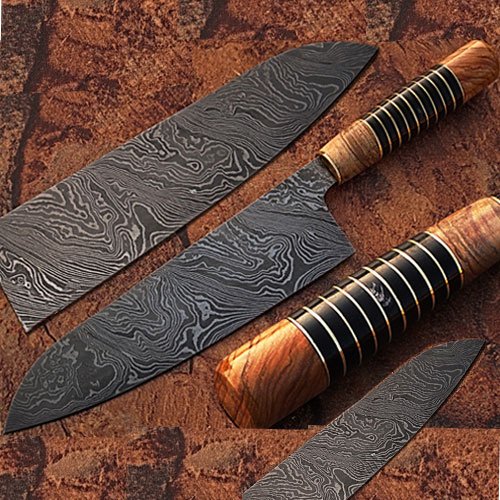 Custom Made Damascus Steel Chef Knife Olive Wood & Buffalo Horn Handle Buy Online in UAE