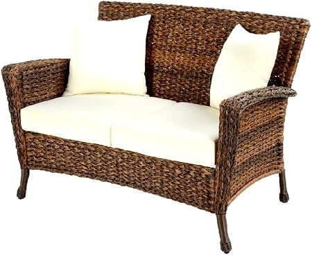 Amazon Com Skrootz Wicker Patio Loveseat Furniture Rustic Outdoor Light Brown Rattan Lounger Garden Conversation Set Garden Outdoor