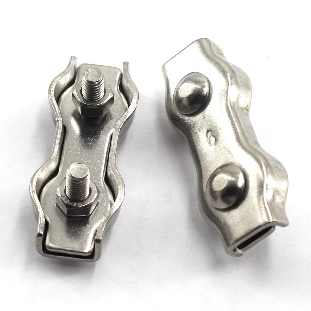 M6 Wire Rope Clip Clamp 304 Stainless Steel Duplex Cable clip （Pack of 6）