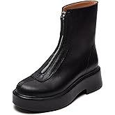 ZJGZF Black Platform Ankle Boots for Women Chelsea Block Heel Booties with Zipper Comfortable Casual Dess Short Round Toe Combat Boots Winter Snow Leather Mini Boots