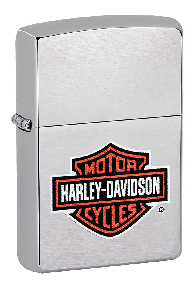 Zippo Windproof Lighter - Harley Davidson - Brushed Chrome, Colour Image - Refillable for Lifetime Use - Adjustable Flame - Gift Box - Metal - Made in USA