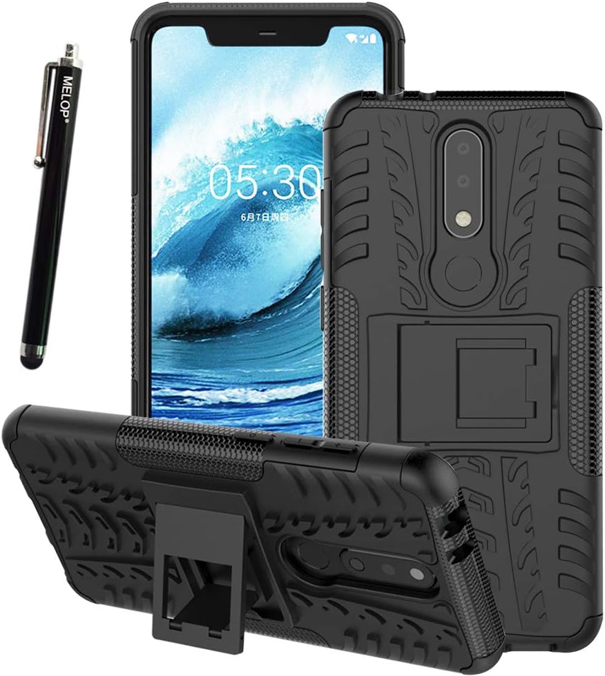 Nokia 5.1 Plus Case, Nokia X5 Case, MELOP Dual Layer with [Kickstand] [Shock Absorption] Hybrid Armor Defender Protective Case for Nokia 5.1 Plus / X5 - Black