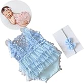 Newborn Baby Girl Photography Props Stretch Romper with Lace Trim & Headband,Newborn Outfit for Photoshoot