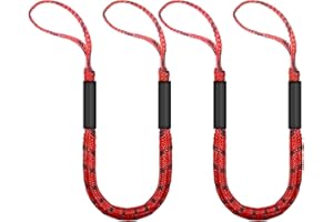ZRSCHYG 4FT Bungee Dock Lines for Boats with Loops – Shock Absorbent Mooring Lines for Docking, Perfect Boat/Jet Ski/Pontoon Accessories, Boating Gift for Men,2 PCS (Red&Black)