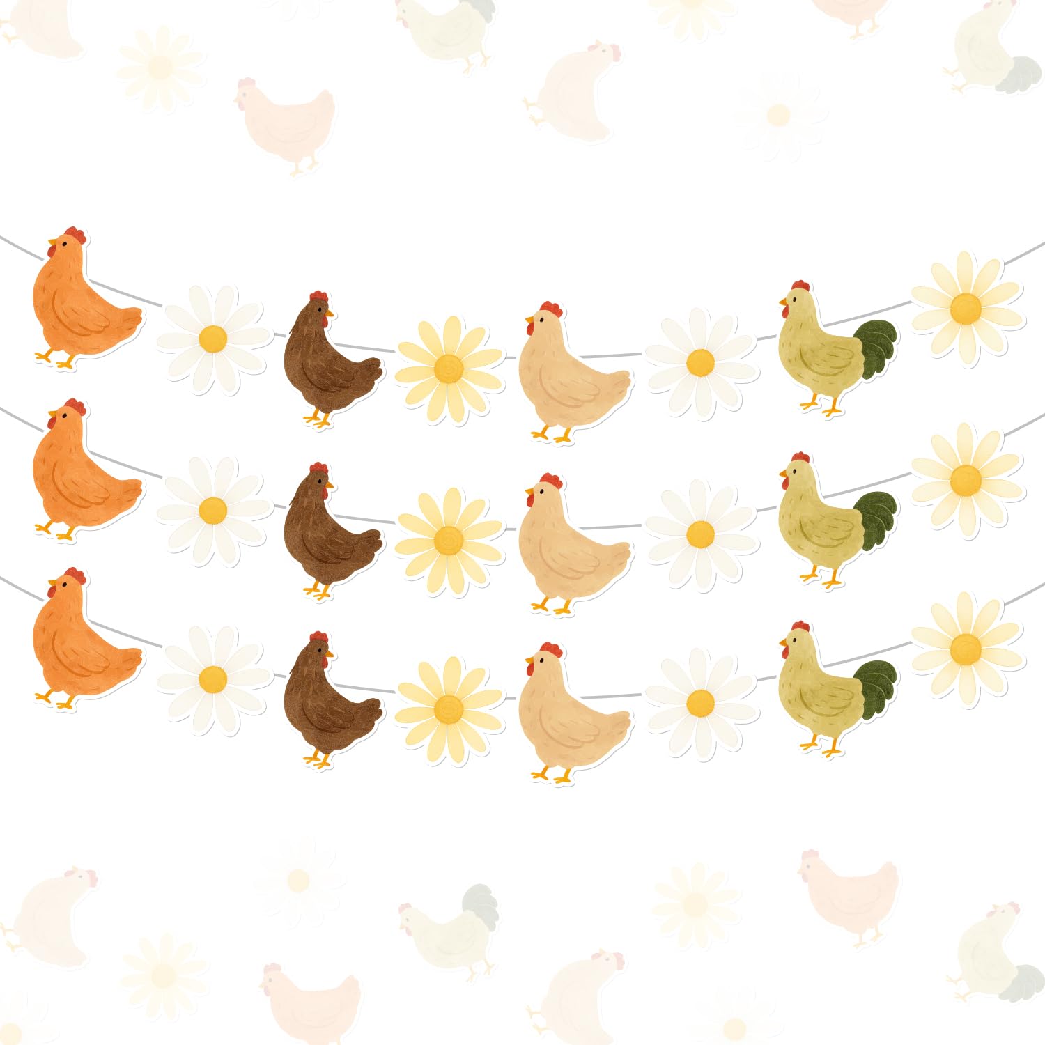 3Pcs Chicken Themed Garland, Chicken Birthday Party Decorations Hen Floral Banner Garland Barnyard Farm Animal Theme Birthday Decor for Girls Little Chick Flower Bday Party Baby Shower Supplies