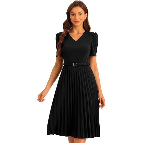 knee length dresses for ladies V-Neck Pleated Floral Midi Dress main image 1