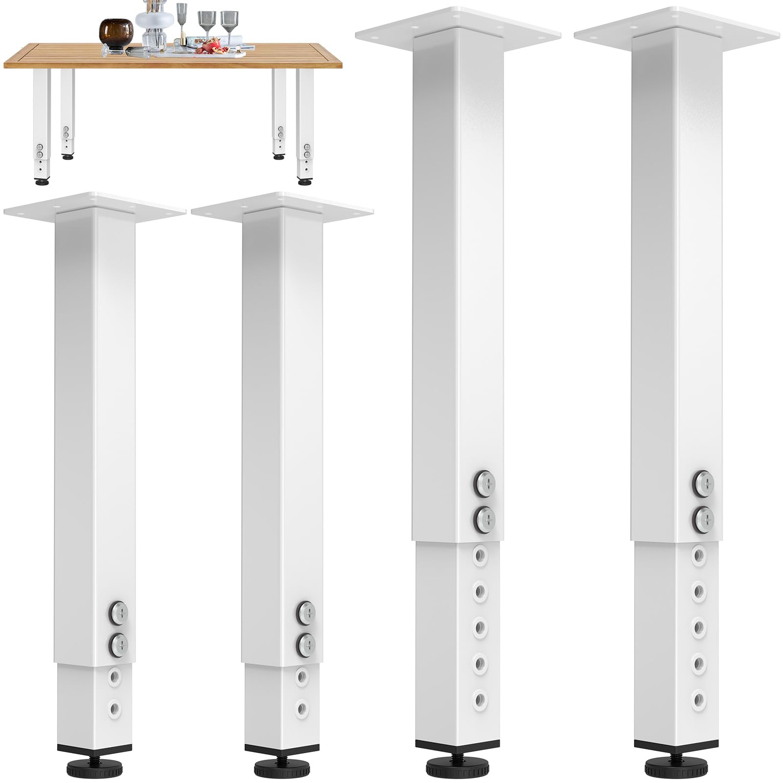 Photo 1 of POROHOM 4PCS Adjustable Square Table Leg (14-24inch)?Metal Desk Legs, Home Office DIY Furniture Leg Set for Tables, DIY desks, Counter Tops, Kitchen Tables,Office Desk(White)