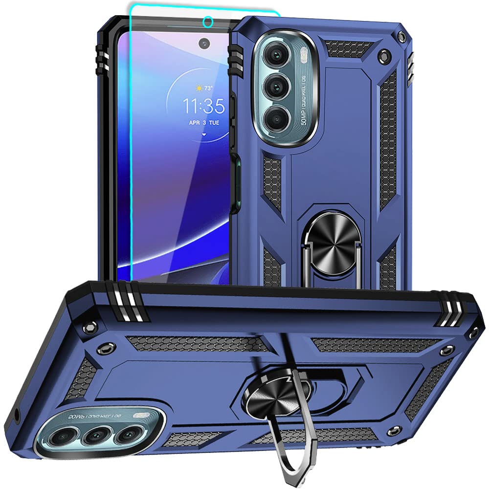 Photo 1 of Aozuoton for Moto G Stylus 5G 2022 Case with HD Screen Protector, Military Grade 16ft. Drop Tested Ring Shockproof Protective Phone Case for Moto G Stylus 5G 2022, Blue