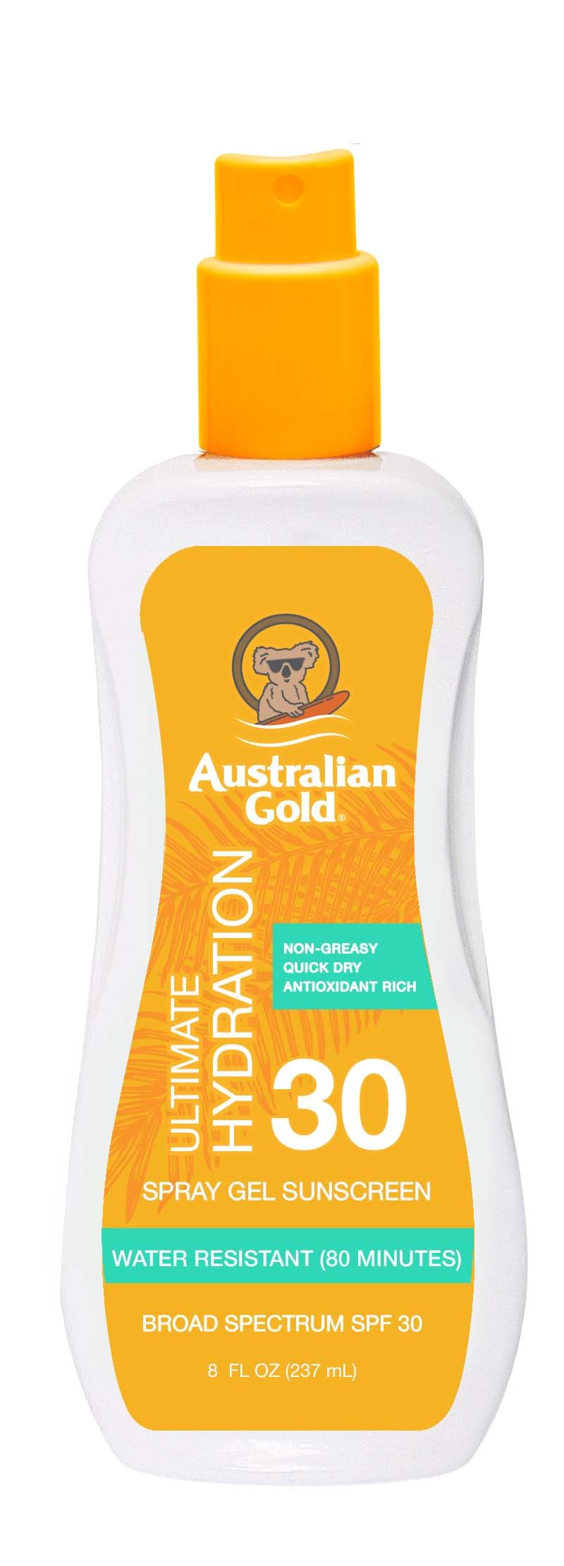 Photo 1 of Australian Gold Spray Gel Sunscreen Moisturize Hydrate Skin, Broad Spectrum, Water Resistant, NonGreasyc, Oxybenzone Free, Cruelty Free, SPF 30, Coconut, 8 Ounce (A70892)