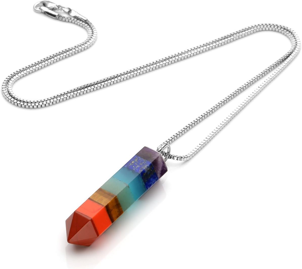 Jovivi 7 Chakra Healing Crystal Gemstone Hexagonal Pointed Reiki Chakra Stone Pendant Necklace Pendulum Jewellery Gifts for Women - Image 3