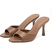 Riekhany High Heel Mules for Women Slip On Open Pointed Toe Classy Patent Leather Stiletto Pumps Formal Slingback Mule Sandals Dress Walking Shoes