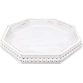 Hrastany Whitewashed Octagonal Wood Decorative Tray, Small Farmhouse Wooden Serving Tray with Beads, Versatile Shabby Chic Coffee Table Tray for Kitchen Counter, Ottoman, Living Room