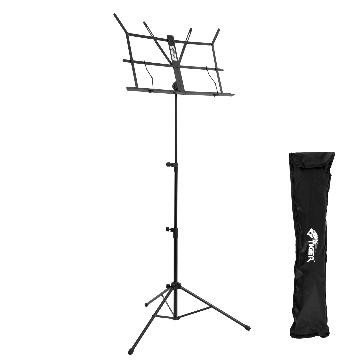 Tiger MUS56-BK Easy Folding and Portable Sheet Music Stand with Bag Included – Black