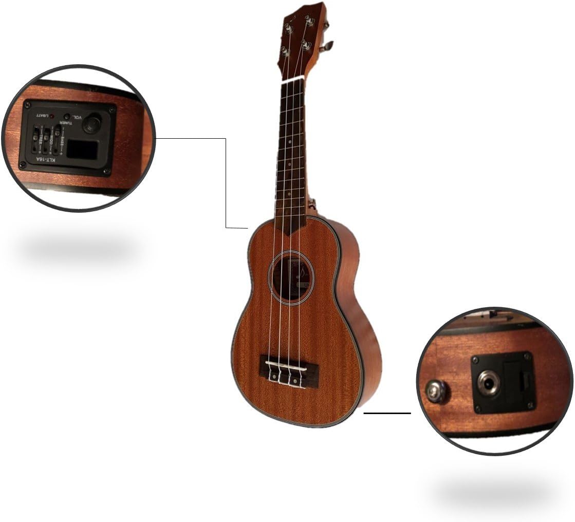 Ukulele Electroacústico 21' madera de Caoba con detalles decorativos