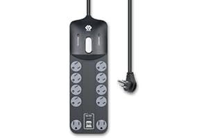 OSKOS PD20W USB-C Charger, 18W USB-A Fast Charging, Four Ports (2A2C), 10 outlets Power Strip with 6FT 14/3 Cord, 3540 Joules Surge Protected, 15A Built-in Circuit Breaker, UL Listed, Wall mountable