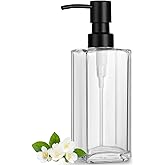 GMISUN Glass Soap Dispenser with Stainless Steel Pump, Clear Hand Soap Dispenser for Bathroom, 12 fl oz/350ml Refillable Dish Dispenser for Kitchen, Modern Liquid Soap and Lotion Bottle for Countertop