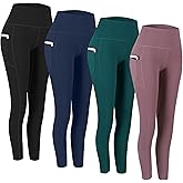 Fengbay 4 Pack High Waist Yoga Pants, Pocket Yoga Pants Tummy Control Workout Leggings 4 Way Stretch Leggings with Pockets