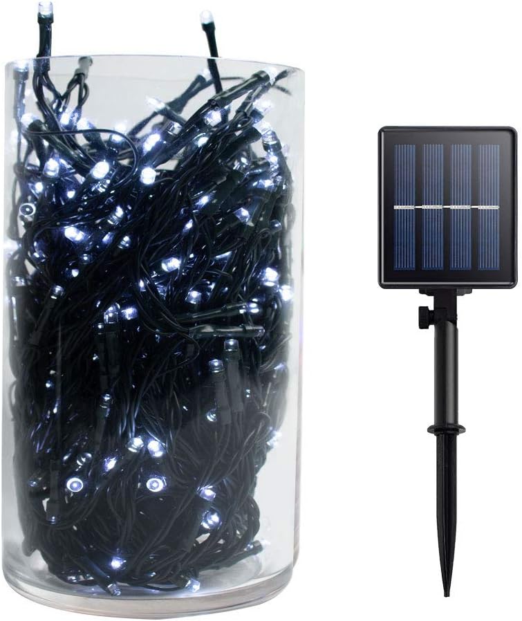 Gr8buy Solar Outdoor Christmas Fairy String Lights with 72ft / 200 LED for Patio Garden Tree Bedroom Holiday Decoration, 8 Twinkling Mode Starry Lights with 1200mA Rechargeable Battery (White)