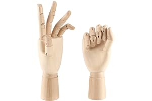 JOIKIT 2 Pack 12 Inches Wood Art Mannequin Hand, Left and Right Wooden Manikin Hand, Wooden Artist Hand Model with Flexible Moveable Fingers for Drawing, Sketching, Painting