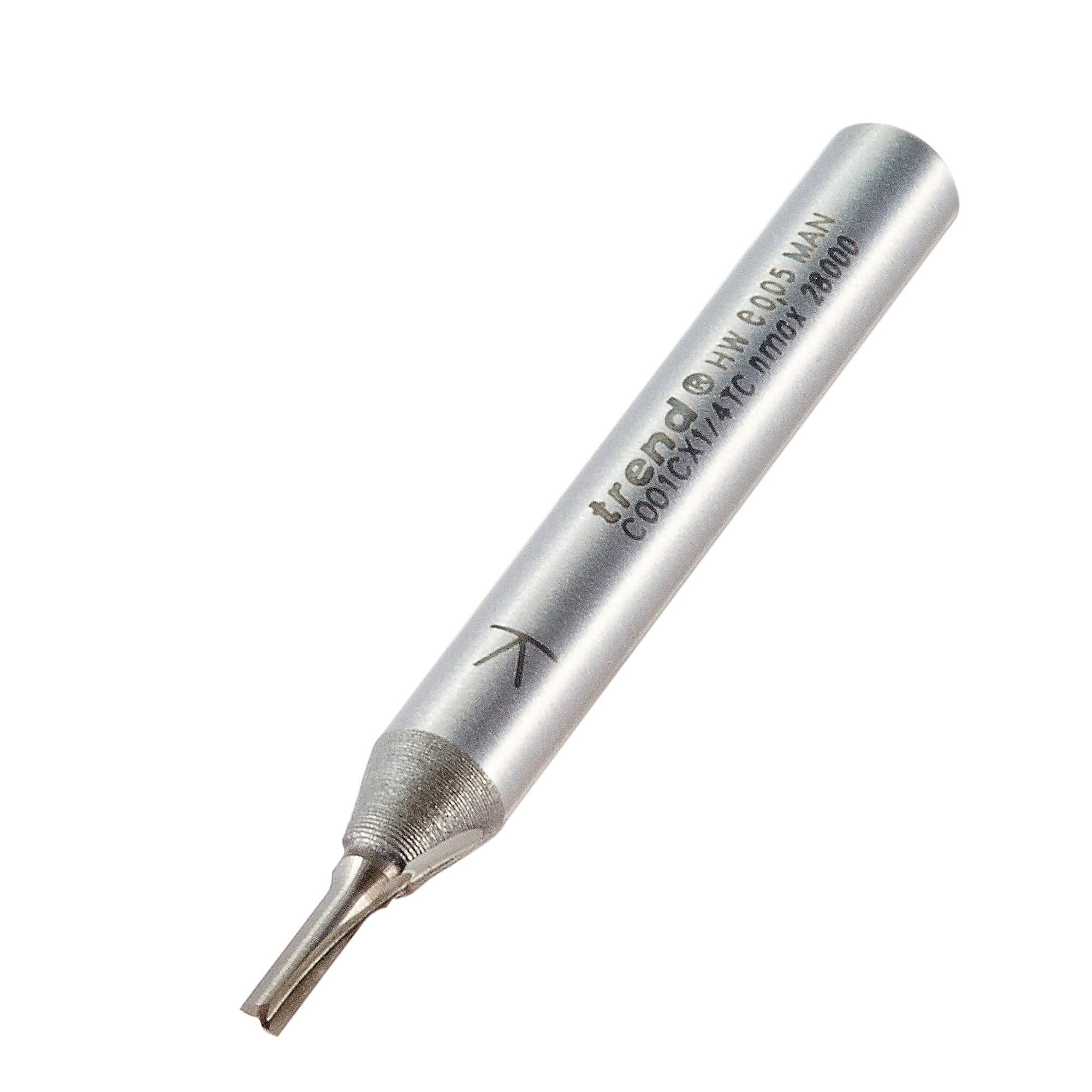 Trend CraftPro Straight Two Flute Router Cutter Bit, 1/4 Inch Shank, 2mm Cut Diameter & 5mm Cut Length, Tungsten Carbide Tipped, C001CX1/4TC