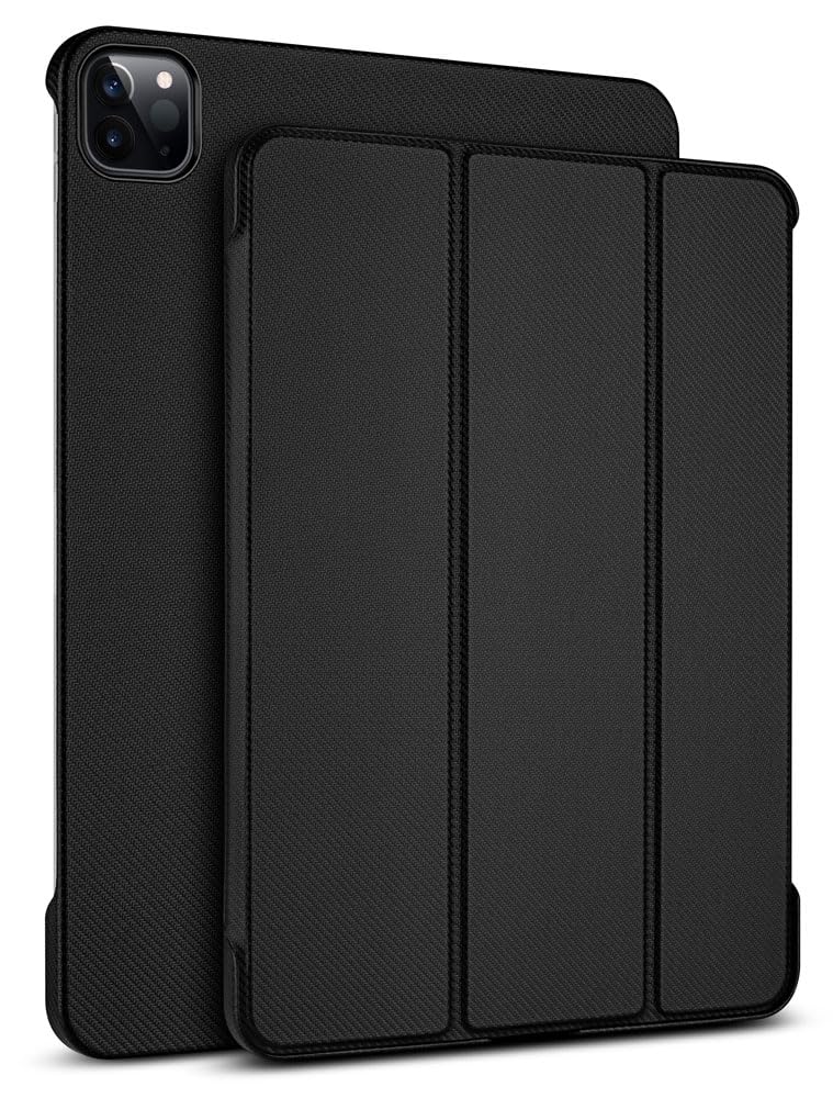 Haobobro Carbon Fibre Texture Case - Case for 12.9 Inch iPad Pro (6th Generation) 2022 - Handmade Case, Extra Thin Shockproof Protective Case, Stand Function - iPad Pro 12.9 Smart Folio Cover in Black