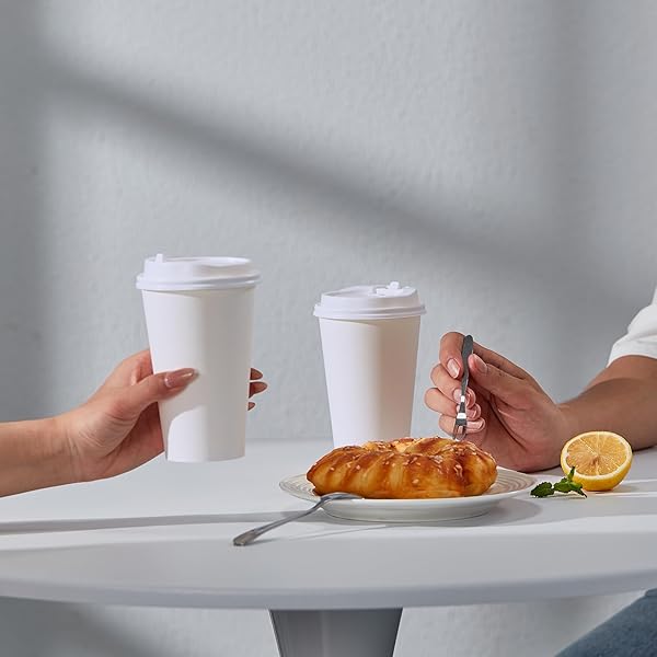 JOLLY PARTY [100 PACK] 16 OZ PAPER COFFEE CUPS, DISPOSABLE PAPER CUP WITH LIDS, HOT/COLD BEVERAGE DRINKING CUP FOR WATER, JUICE, COFFEE OR TEA, SUITABLE FOR HOME, SHOPS AND CAFES