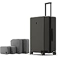 LEVEL8 Elegance Checked Luggage, 24 Inch Hardside Suitcase, Lightweight Matte Hardshell with Tsa Lock, Large Suitcases with Spinner Wheels, Olive Green
