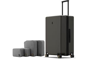 LEVEL8 Elegance Checked Luggage, 24 Inch Hardside Suitcase, Lightweight Matte Hardshell with Tsa Lock, Large Suitcases with Spinner Wheels, Olive Green