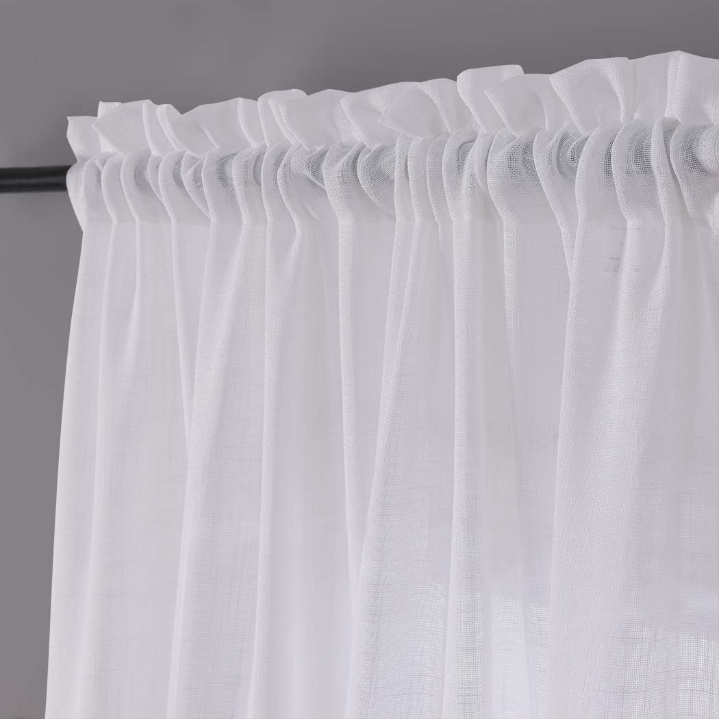 Sheer White Curtains 95 Inches Semi Transparent Privacy Sunlight Glare Filtering Linen Drapes, Rod Pocket Voile Curtain Panels for Living Room, Bedroom, Yard, Patio, Villa, Parlor, Set of 2, 52"x95".