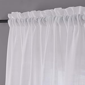 Sheer White Curtains 95 Inches Semi Transparent Privacy Sunlight Glare Filtering Linen Drapes, Rod Pocket Voile Curtain Panels for Living Room, Bedroom, Yard, Patio, Villa, Parlor, Set of 2, 52"x95".