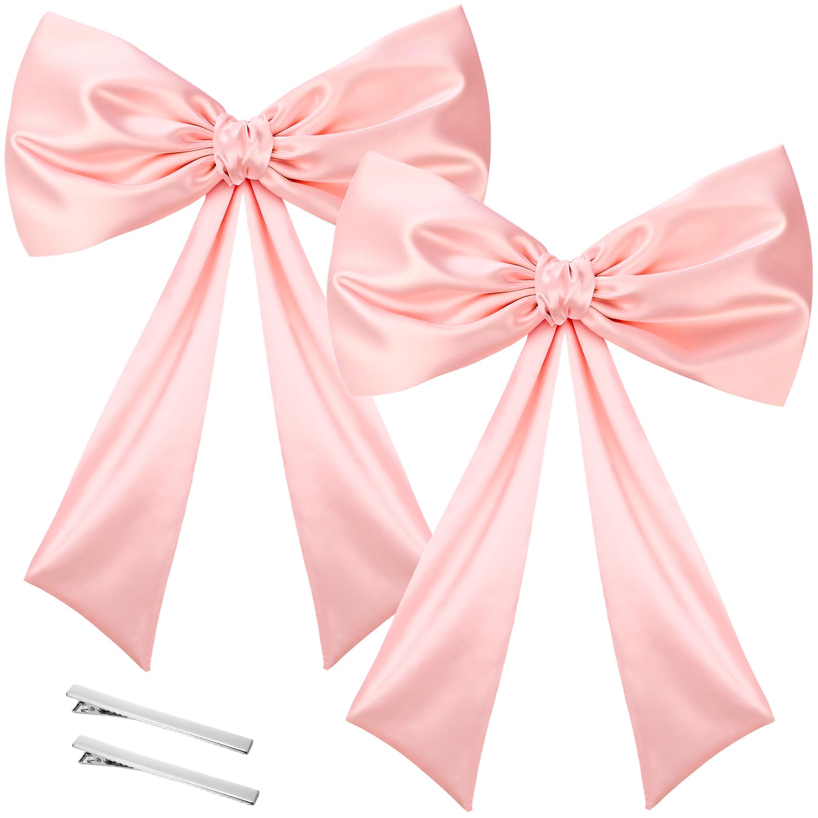 Photo 1 of 2 Pack Big Pink Bow Decorations Satin Ribbon Twist Tie Bow Large Wall Bow Birthday Party Decor for Coquette Bachelorette Decorations Baby Shower Bridal Party Supplies Pink